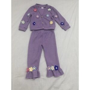 Toddler Girl Crochet Floral Crop Top & Pant Set Sleeveless Summer Outfit 2-3T...